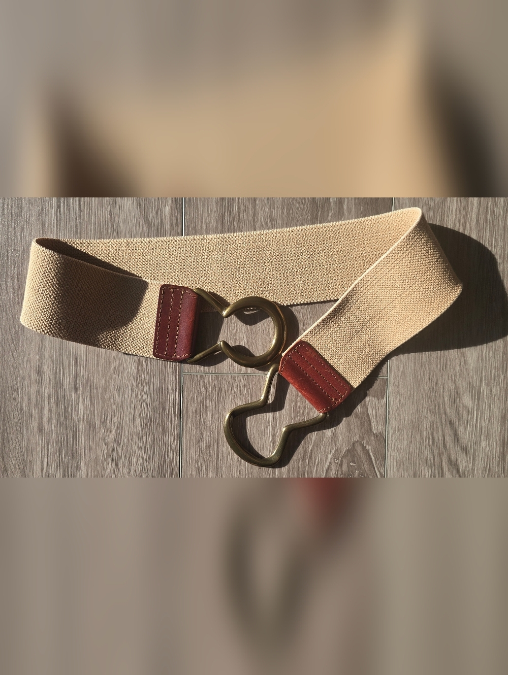 Lauren Ralph Lauren Stretch Belt Oxblood Leather Brass Hook Wide Medium